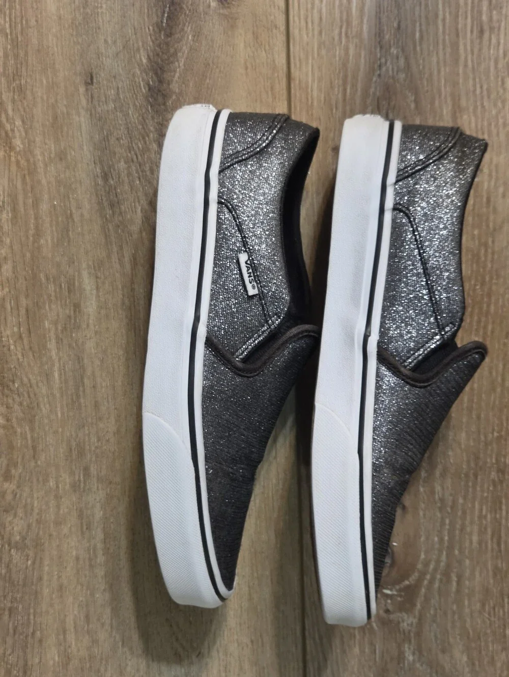 Vans Asher Shimmer Glitter Black Slip-On Women's Size 8